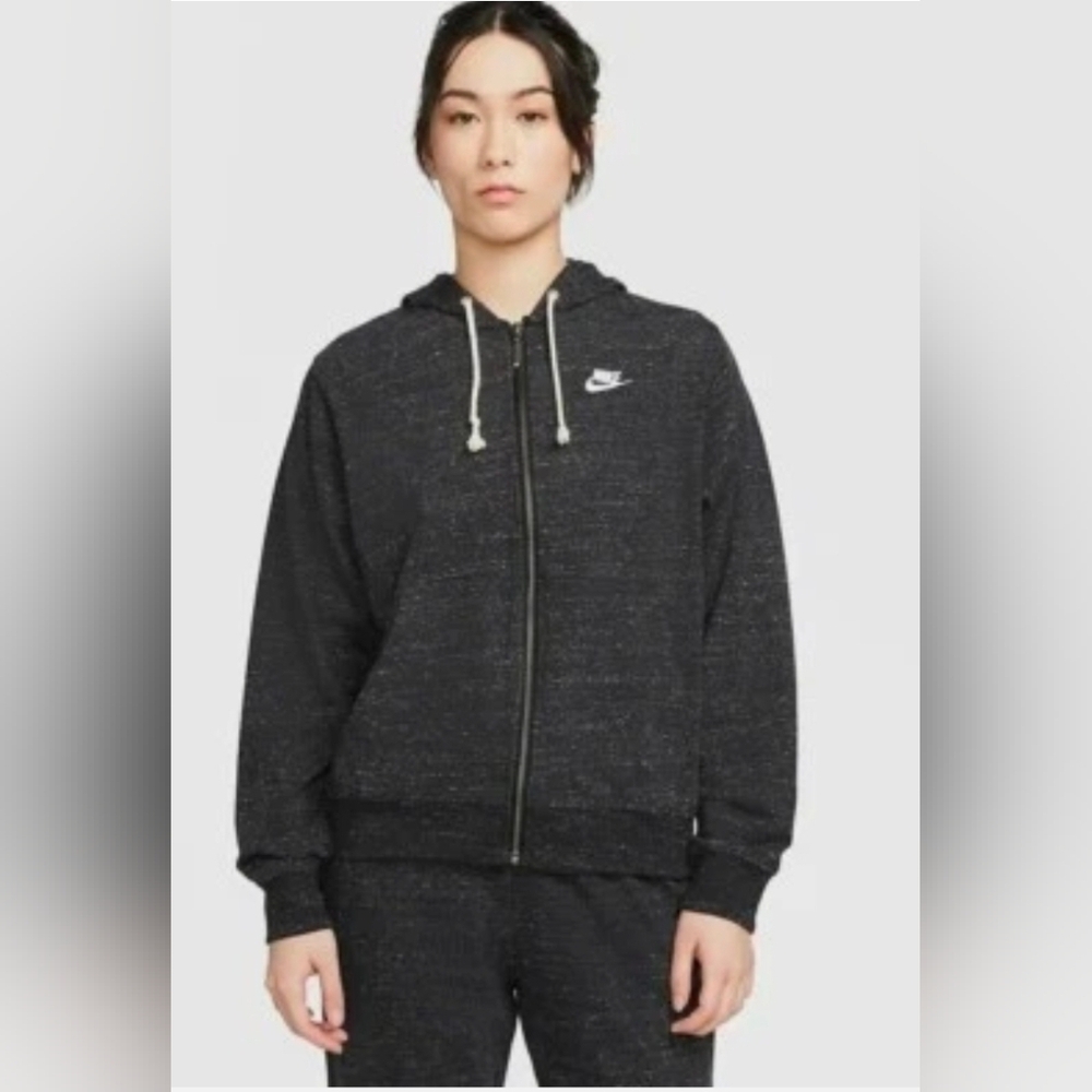 Nike Organic Cotton Blend Dark Charcoal Full Zip Hoodie Swoosh Logo Casual
